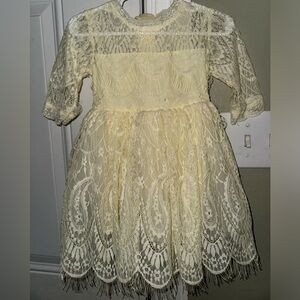 Trish Scully NWT Heirloom Rafaela Pale Yellow Toddler Dress Lace Size 6/12m